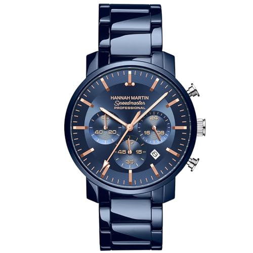 Hannah Martin メンズ 腕時計 クロノグラフ クォーツ ステンレス 防水 ビジネス おしゃれ シンプル 人気 プレゼント 時計 日付 蛍光 高級 父の日プレゼント Watches for Man ブルー